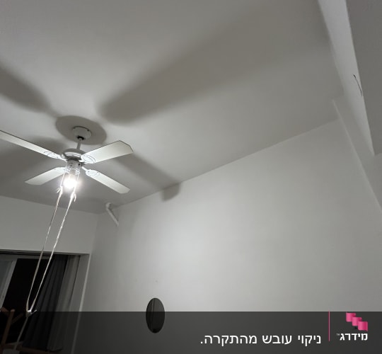 מאוורר תקרה מותקן בחדר עם קיר לבן